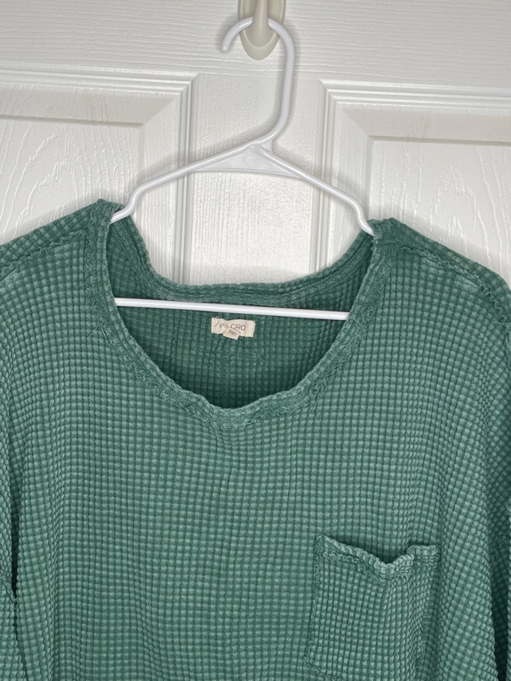 Pilcro Cropped Waffle Short Sleeve Tee 100% Cotton Oversized Boxy in Green XL - Picture 5 of 13